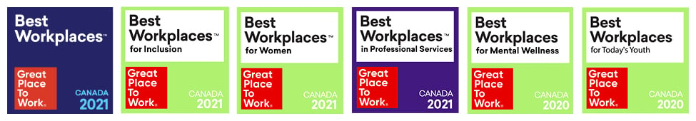 Great Place to Work Awards for 2021 Mental Wellness 2020 Inclusion 2020 Women 2020 Professional Services 2020 and Today's Youth 2020 
